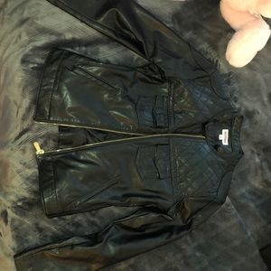 True religion black leather jacket